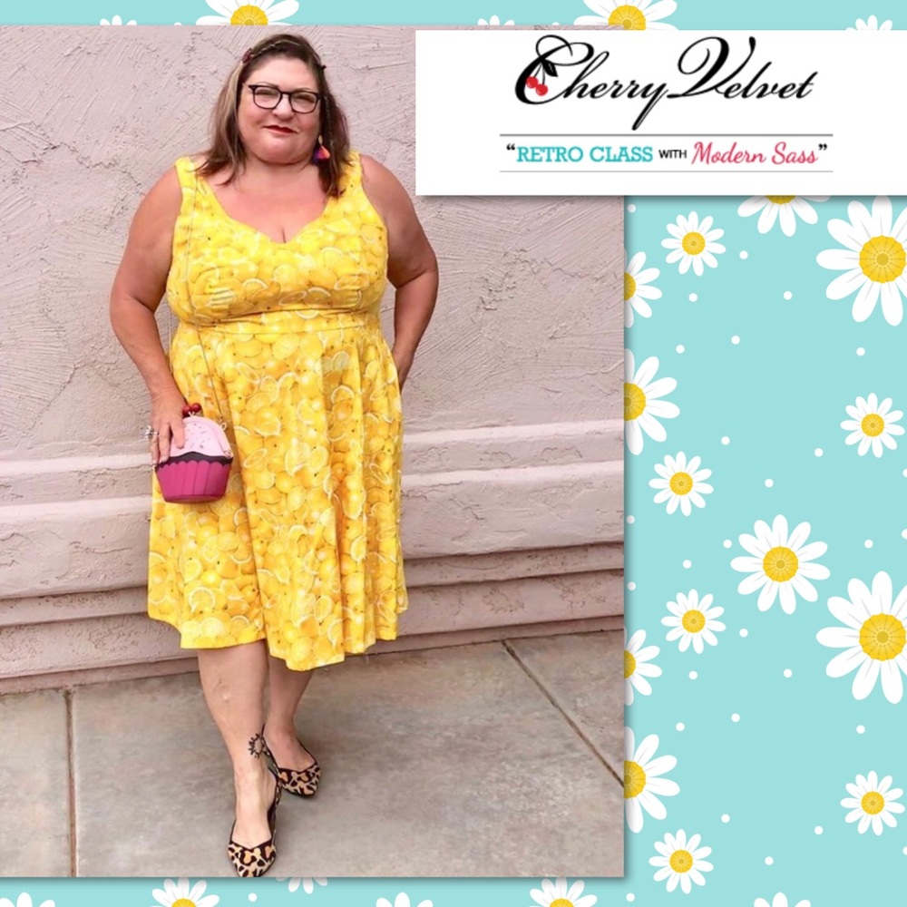 Cherry Velvet 100% Cotton Lemon Retro Dress 3X